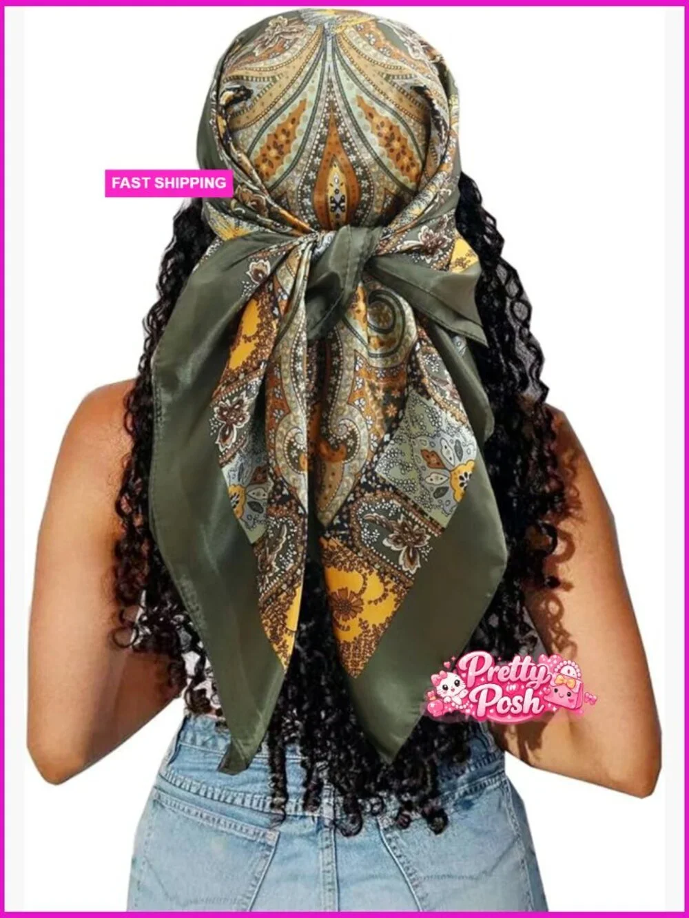 Large Square Satin Hair Scarf 35
